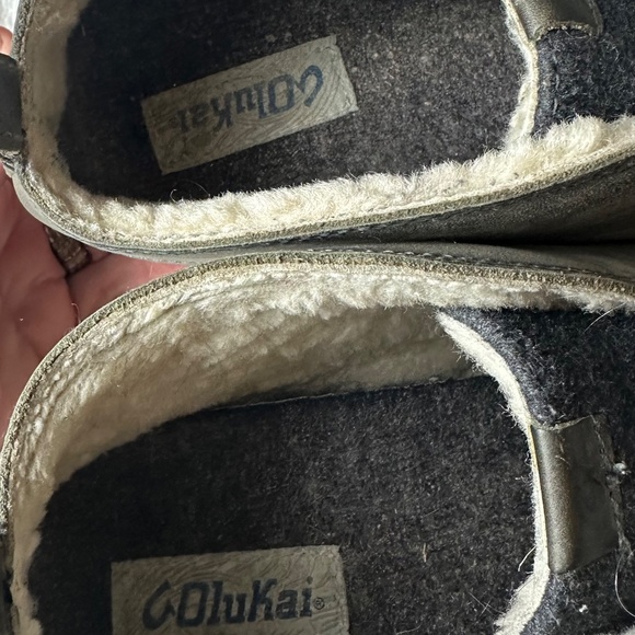 Olukai Moloa Slippers Mid Mens Sz 11 Leather Wool Shearling Gray Moccasins - Picture 6 of 8